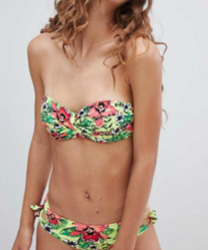 Bershka - Bikini torsadé sur le devant à fleurs fluo