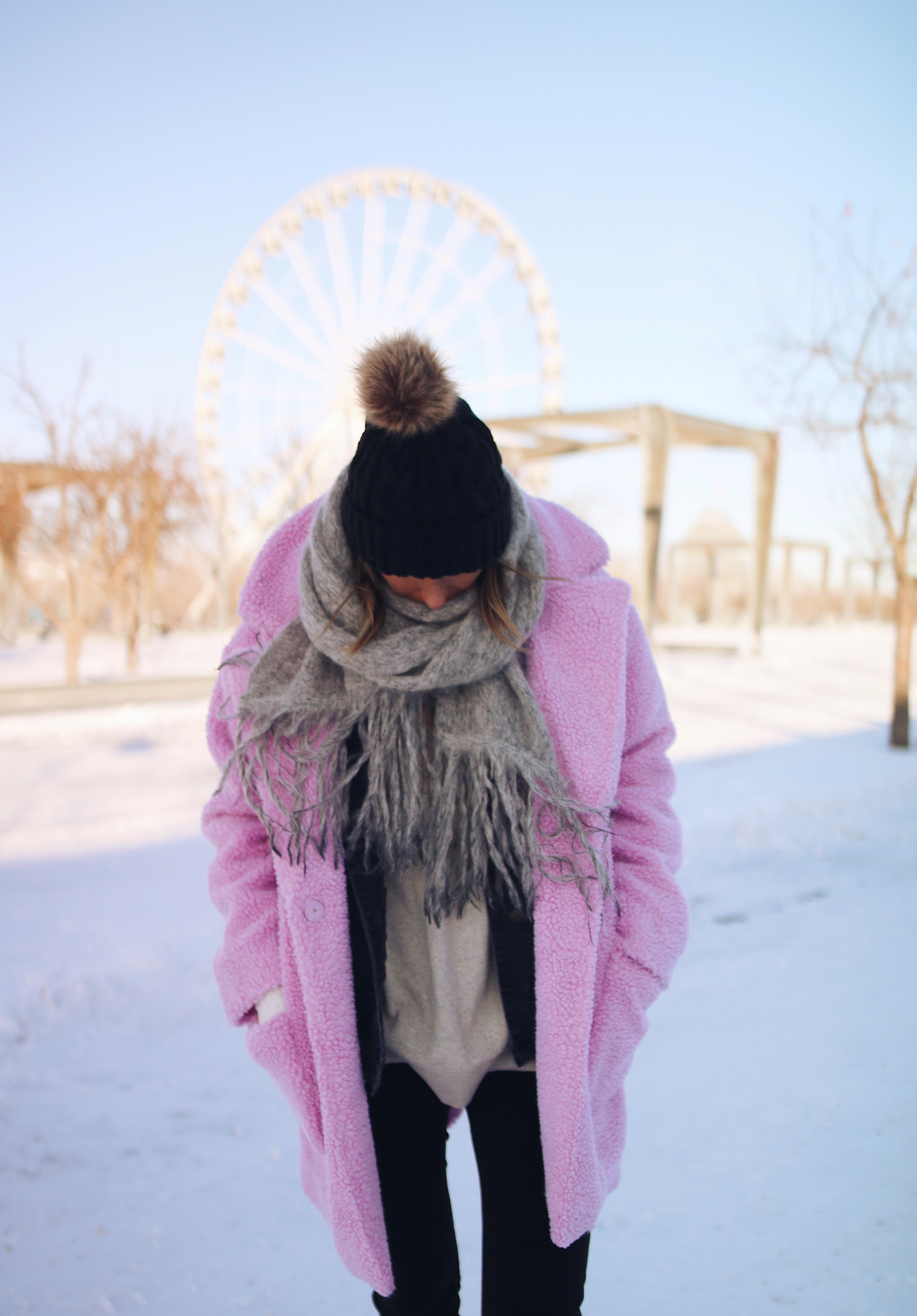 manteau rose, winter outfit, pink coat