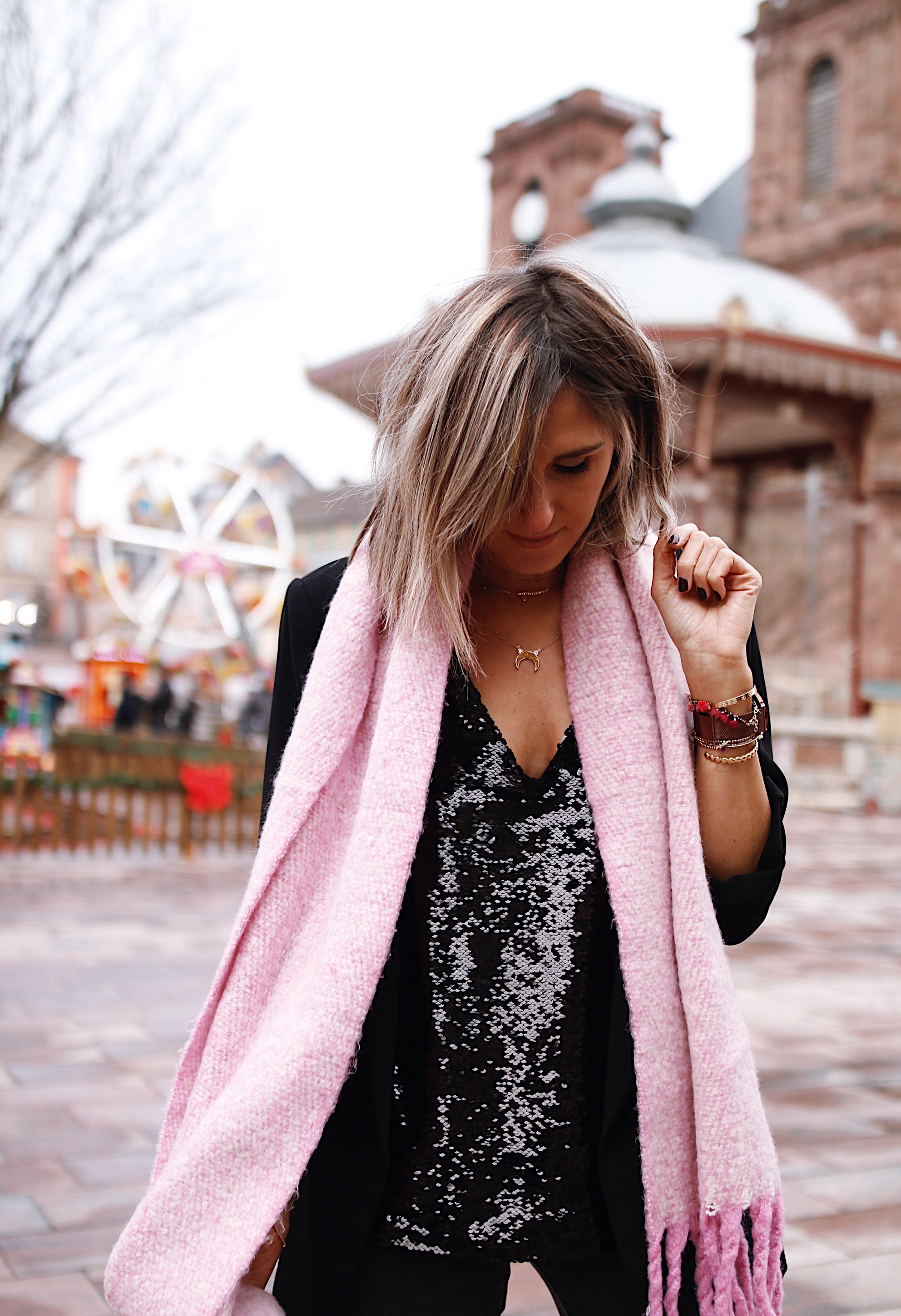 oversize pink scarf