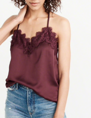 CARACO EN SATIN BORDÉ DE DENTELLE ABERCROMBIE