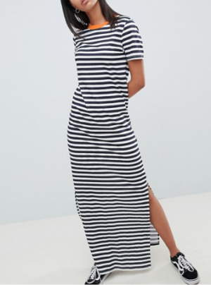 Noisy May Tall – Robe longue à rayures avec encolure contrastante