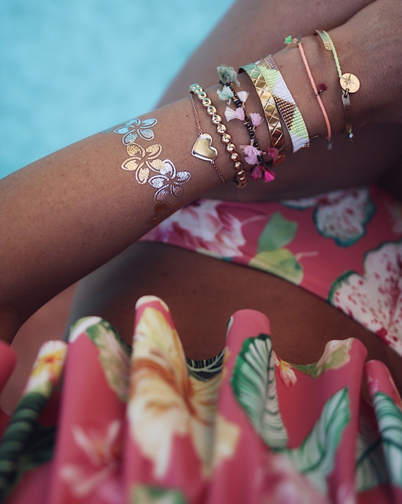 arm candy, bracelet stacking, bikini addict, tropical bikini, handmade bracelets, colorful bracelets