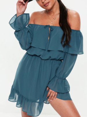 ROBE COL BATEAU EN MOUSSELINE BLEUE missguided