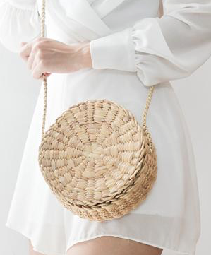 Sac en paille • tissage Thai les herbiers • Croix • corps sac sac a main avec sangle • boho sac en forme de rond à tricoter • glands gratuit