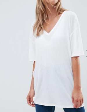 ASOS DESIGN – T-SHIRT COL V OVERSIZE LÉGÈREMENT CÔTELÉ – BLANC