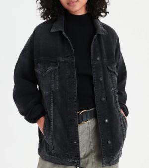 AE DESTROY DENIM BOYFRIEND JACKET, BLACK american eagle