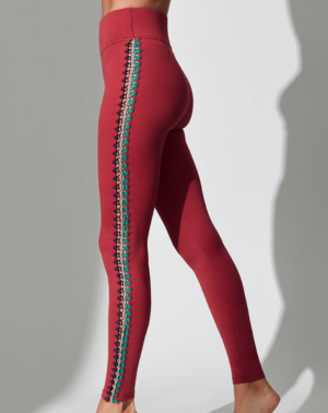 CROCHET SEAMED LEGGINGS IN RED DAHLIA