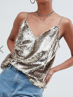 ASOS DESIGN – CARACO EN SEQUINS AVEC BRETELLES FANTAISIE