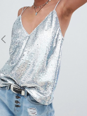 ASOS DESIGN – CARACO EN SEQUINS AVEC BRETELLES FANTAISIE