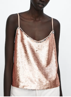 caraco or rose cuivré à paillettes, sequins zara