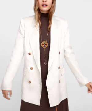 VESTE EN LIN SATINE BLAZER BLANC