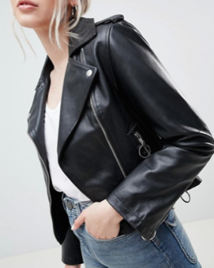 ASOS DESIGN – VESTE EN CUIR AVEC TIRETTE ANNEAU