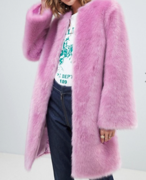 ASOS DESIGN – MANTEAU MI-LONG EN FAUSSE FOURRURE AVEC MANCHES ÉVASÉES