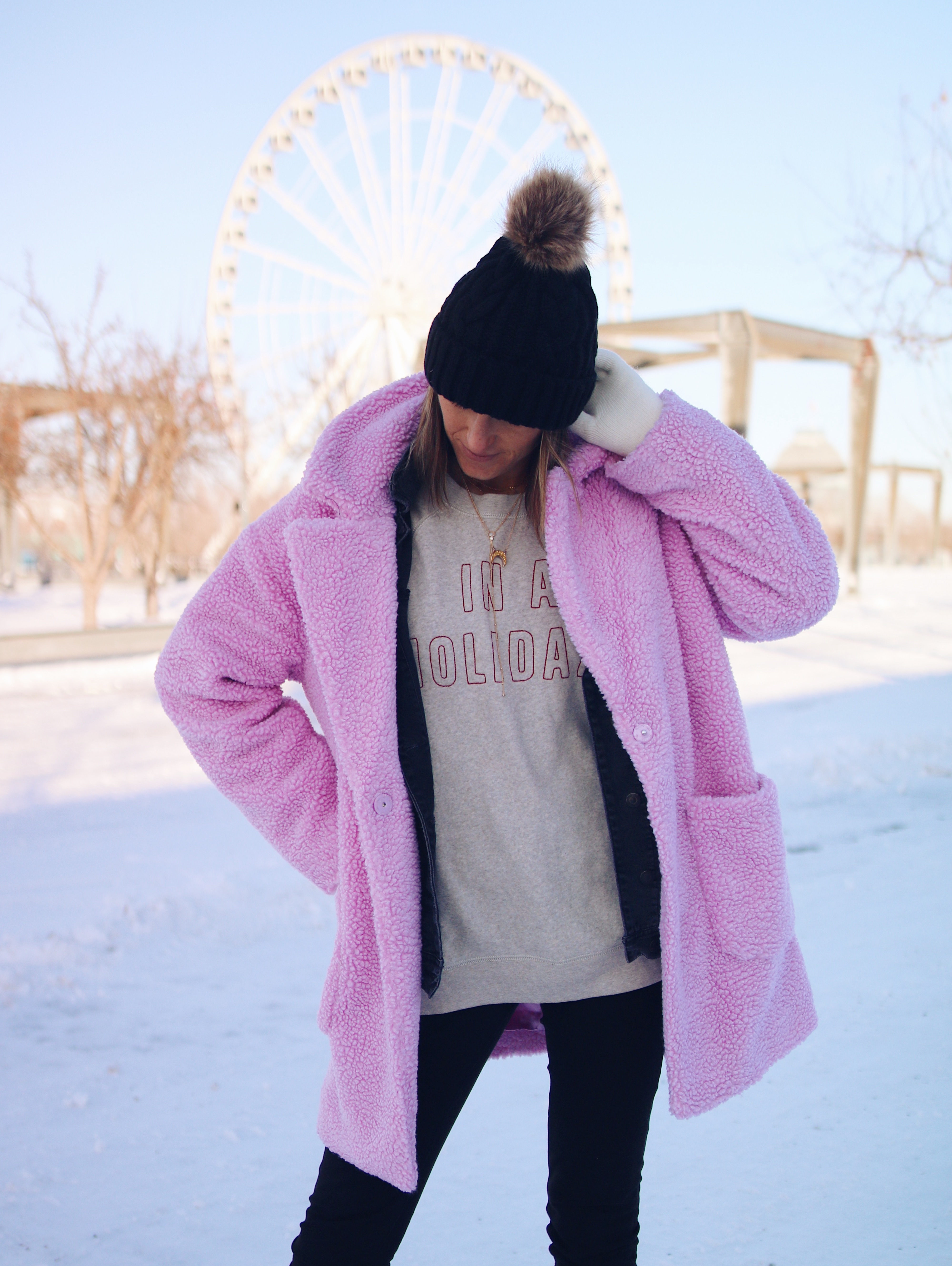 manteau rose, winter outfit, pink coat