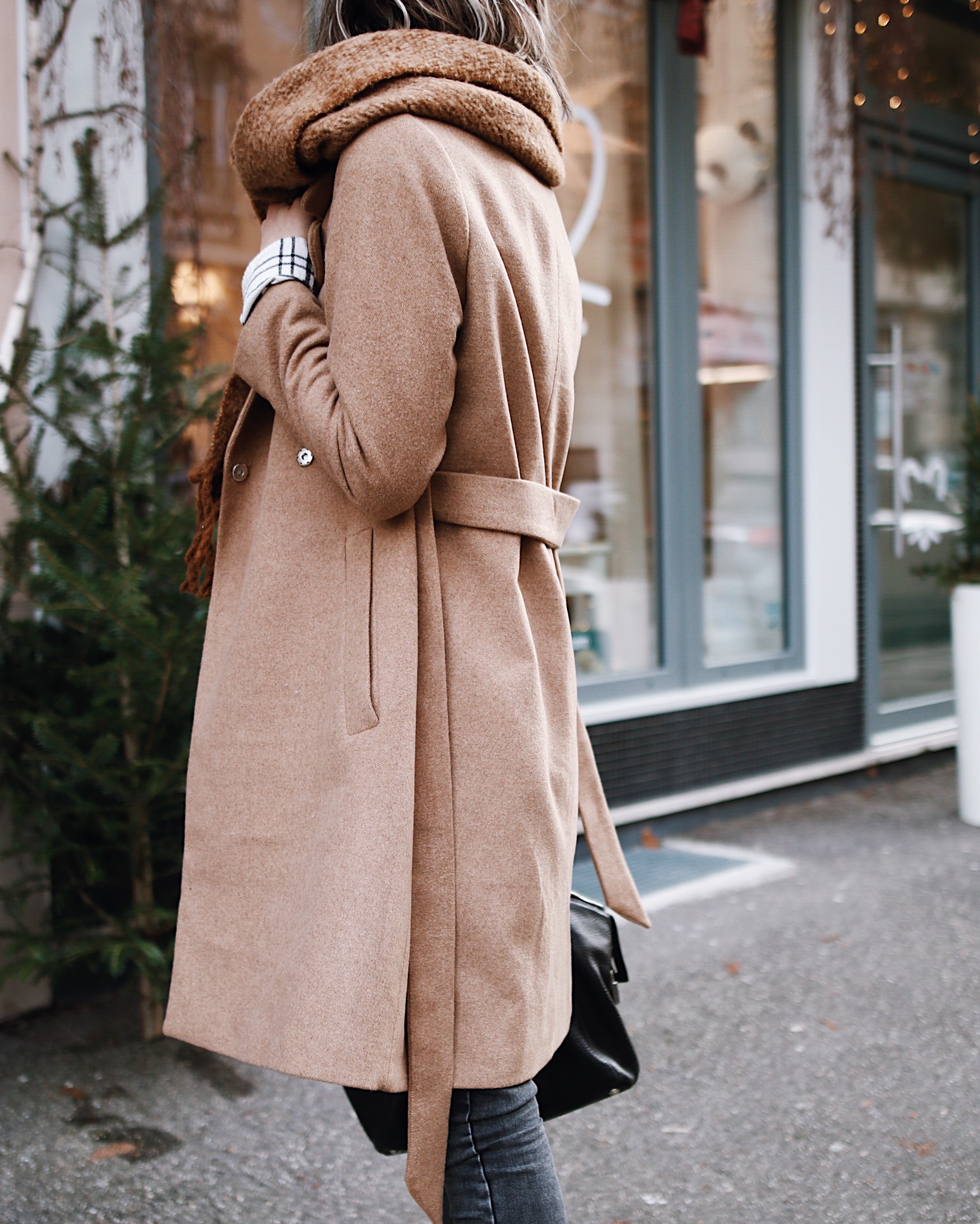 camel coat and winter style