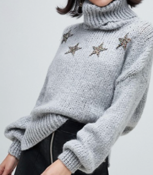 River Island – Pull col roulé avec étoiles – Gris