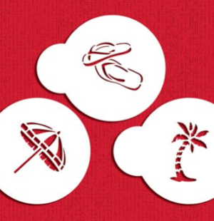 Designer Stencils à Pochoirs C791 Mini Ensemble Pochoir de Plage (Parasol de Plage, Tongs et Palmier), Beige/Semi-Transparent