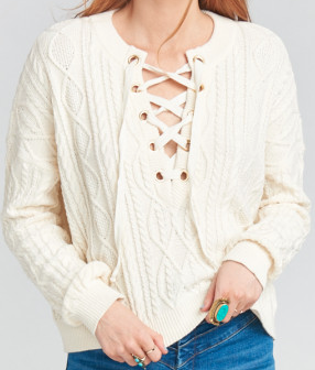 JOEY LACE UP SWEATER ~ SNOWFLAKE CABLE KNIT