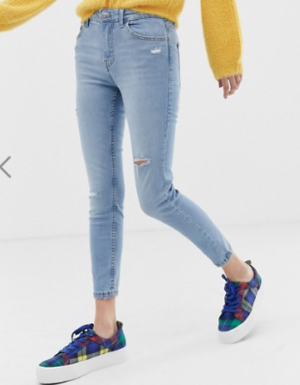 Bershka – Jean skinny court – Bleu