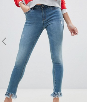 Only – Jean skinny à ourlet effiloché – Bleu