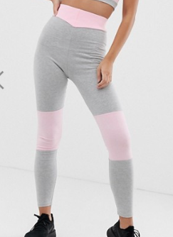 PrettyLittleThing – Legging de sport à empiècements contrastants – Gris et rose