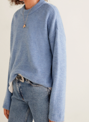 Pull-over bords côtelés bleu mango