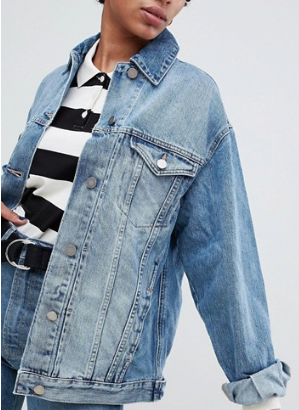 ASOS DESIGN Tall – Veste en jean style girlfriend – Bleu délavé moyen