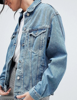 ASOS DESIGN Tall – Veste en jean style girlfriend – Bleu délavé moyen