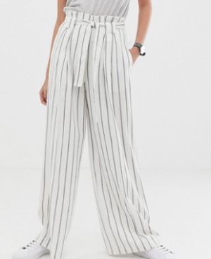 ASOS DESIGN – Pantalon large rayé en lin avec taille froncée et ceinture