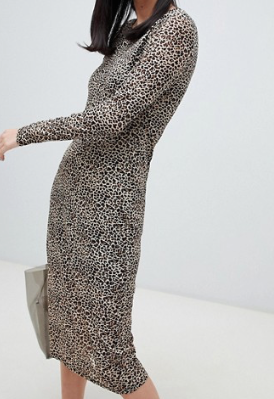 Glamorous – Robe mi-longue manches longues à imprimé léopard