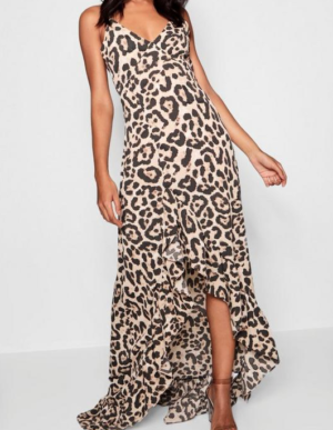 Robe Maxi à volants et bretelles léopard Tall boohoo