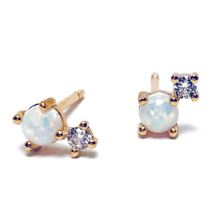Mini Opal & CZ Stud – White Opal elizabeth Stone
