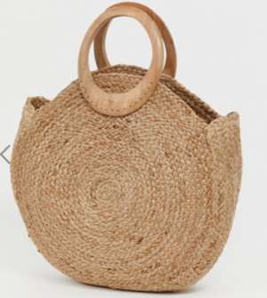 Accessorize – Tote bag circulaire en paille avec poignée effet bois