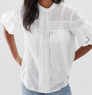 ASOS DESIGN – Top en coton à encolure haute et inserts en dentelle