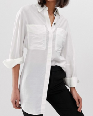 Mango – Chemise longue avec poches – Blanc cassé
