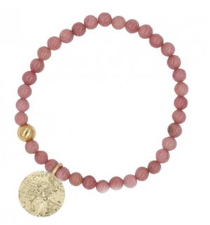 BRACELET ÉLASTIQUÉ ETOILE – RHODONITES ROSES & MÉDAILLE DORÉE lovely day