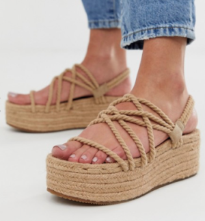 Pull&Bear – Espadrilles plates avec bride en corde – Beige