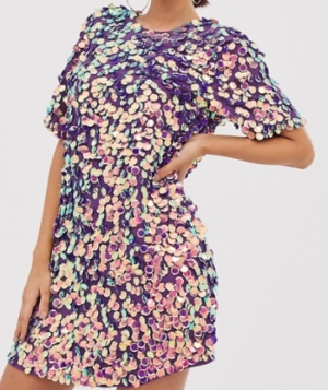 ASOS Design – Robe t-shirt courte à sequins style festival