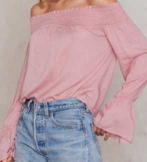 Off Shoulder Smock Top Light Pink NA-KD Boho