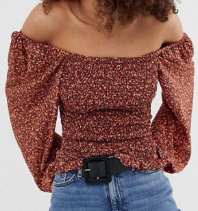 ASOS DESIGN – Top court froncé à manches longues et motif petites fleurs