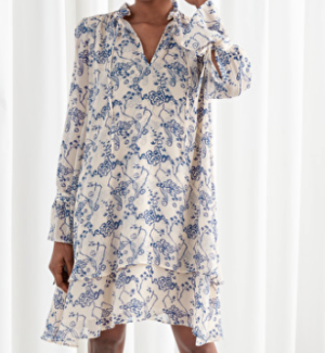 Ruffle Collar Cloud Print Mini Dress AND OTHER STORIES