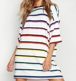 Stripe Rainbow T-Shirt Dress boohoo