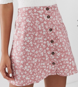 ASOS DESIGN – Mini-jupe boutonnée sur le devant – Rose fleuri