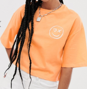ASOS DESIGN – T-shirt crop top imprimé smiley – Fluo délavé
