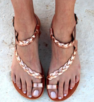 sandales roses or grecs sandales plates à la main de la sangle sandales sandales sandales gladiateur sandales bout tressé à la main bague de mariage AELIA GREEK SANDALS