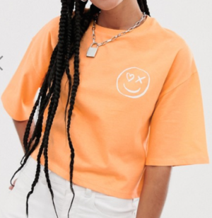 ASOS DESIGN – T-shirt crop top imprimé smiley – Fluo délavé