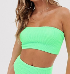 ASOS DESIGN – Mix and Match – Haut de bikini bandeau effet froissé – Vert pomme
