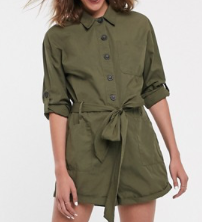 ASOS DESIGN – Combishort style bleu de travail à nouer à la taille