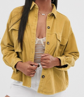 Boohoo – Veste oversize en velours côtelé – Moutarde