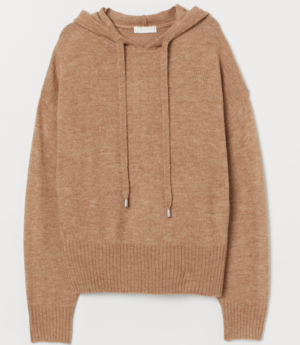 Pull à capuche en maille fine camel h&m